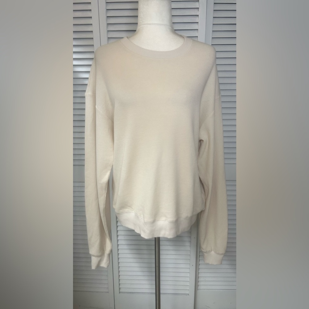 Good American Cream Long Sleeve Henley Top Size Small/2